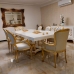 Mesa de Jantar Retangular Americana com Pés Central em Laca Branca e Detalhes Folheado a Ouro