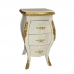 Mesa de Cabeceira 3 Gavetas Laca Branco Apliques Folheado a Ouro