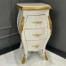 Mesa de Cabeceira 3 Gavetas Laca Branco Apliques Folheado a Ouro