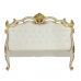 Cabeceira Casal Imperial Rainha Entalhada Laca Branca Apliques Folheados a Ouro Veludo Branco