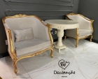 Poltrona Clássica Mod. Simone Folheada a Ouro em Madeira Maciça Entalhada - Exclusiva Decoração Móveis